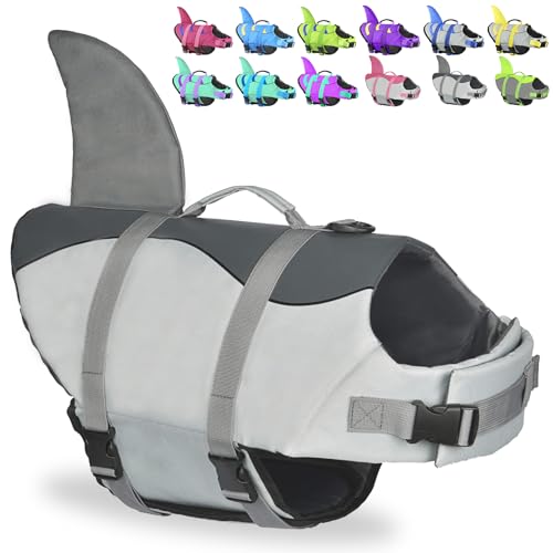 Fragralley Shark Dog Life Jacket Adjustable Dog Life Vest with Shark Fin Suit for Small Medium Large Dog Life Vest for Swimming and Boating