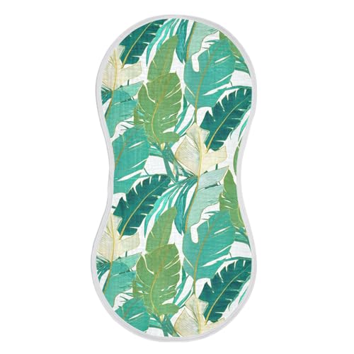 4 Pack Baby Burp Cloths, Soft Absorbent Burping Cloths for Babies, Cotton Milk Spit Up Rags, Large Size for Newborns, Baby Boys and Girls (Aqua Banana Leaf)