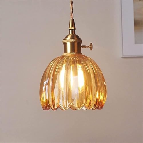 Chandelier en laiton rétro avec verre fleur pour lampe lit de chambre à coucher