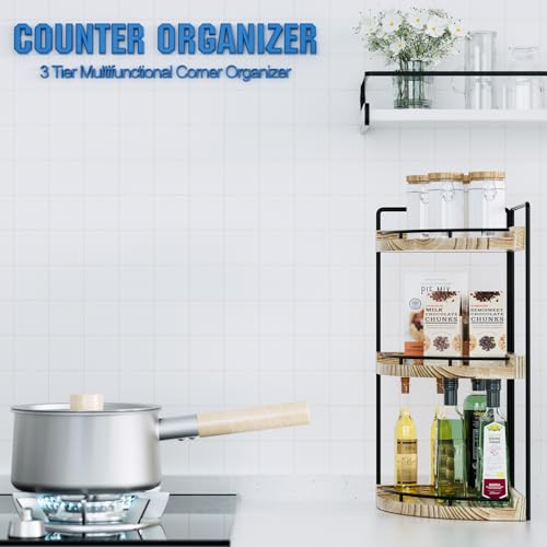 Image of Corner Bathroom Counter Organizer, 3 Tier Bathroom Storage Countertop for Skincare, Sink Shelf for Kitchen Decor, Vanity, Dresser, Makeup, Gift(Rustic Brown)