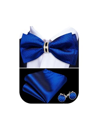 Image of YOHOWA Mens Bow Tie Set Paisley Pre-tied Bowties Adjustable with Handkerchief Cufflinks Gold Ring Set Wedding Prom Party