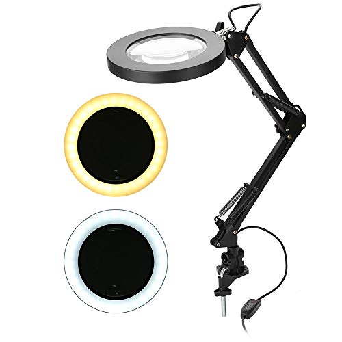 Lámpara de Aumento 5X,luz LED cálida y fría Lámpara de Escritorio Mignifier con 10 Engranajes Brillo Carga USB para Belleza Cosmética Cuidado de la Piel Manicura Nail Tattoo