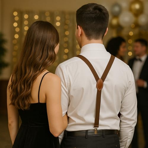 Image of trilece Men's Suspenders and Bow Tie Set - Adjustable Y-Back Suspenders with Matching Bow Tie for Weddings and Formal Wear