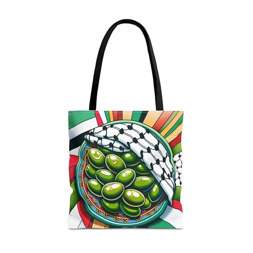 Vibrant Olive Design Palestine Keffiyeh Tote Bag, Palestinian Gifts Michigan Eco-Shopping Bag, Boho Farmer's Market Handbag
