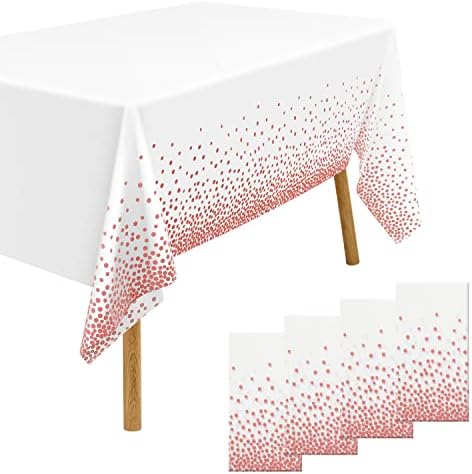 MonoTele Rose Gold Tablecloths for Party Decorations,4 Pack Disposable Plastic Rectangle Table Cloths with Gold Dots,Waterproof Table Cover for Birthday Anniversary
