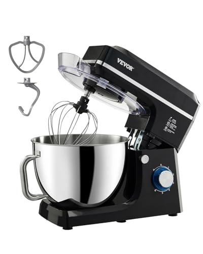 VEVOR Batidora de Masa de 8L, Batidora de Alimentos con Cabezal Inclinable de 1400 W y 6 Velocidades, Tazón de Acero Inoxidable, Gancho para Masa, para Hornear y Mezclar, Negro, 450 x 268 x 362 mm