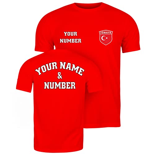 lepni.me T-Shirt pour Homme de Football Turquie Votre Nom et Numéro | Insigne de Drapeau Turc Haut Maillot Personnalisé | Coupe du Monde 2022 (L Rouge Multicolore)