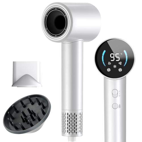 Al salama Pro Low-Noise Ionic Hair Dryer - 120,000 RPM High-Speed, 300M Ions, Quiet Operation, Digital Display, Includes Diffuser and Nozzle - 5X Faster Drying for All Hair Types (Women/Men/Travel)