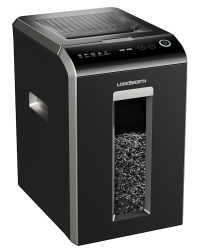 201-sheet auto feed micro-cut paper shredder p-5 high security 85 gallon bin 60-min run 10-sheet manual feed with casters