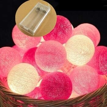 Miniatura 6 de ALUNME 10 luces LED cálidas de bolas de algodón, 5 pies, luces LED de bola rosa con 2 pilas AA, decoración de habitación interior para el hogar