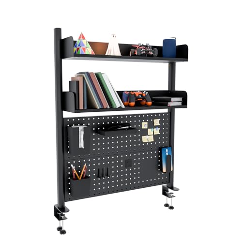 Boltmol Estante de escritorio de 2 niveles, Negro de 80 cm, estantería de escritorio Con tablero de clavijas, organizador de almacenamiento de encimera Para el hogar, oficina o dormitorio