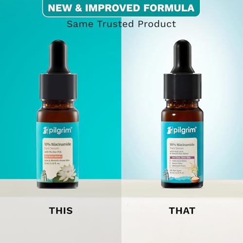 Image of Pilgrim 10% Niacinamide Face Serum for Acne Marks with Korean Rice Water - 10 ml | Fades Dark Spots, Controls Oil, Minimizes Pores, Strengthens Skin Barrier | Quick Absorbing | For All Skin Type