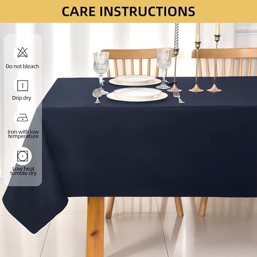 Image of 2-Pack 60x144 inch Navy Blue Table Cloths, Solid Stain and Wrinkle Resistant Oblong Tablecloth, Premium Plain Weave Polyester Fabric Rectangle Table Linen Covers for Hotel, Banquet