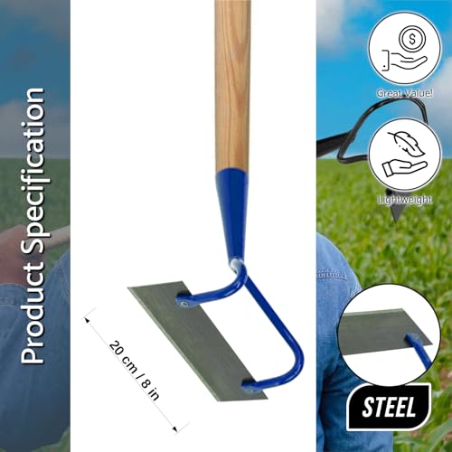 20 cm Wide Hoe Swan Neck Cultivator - Heavy-Duty Solid Steel Dutch Hoe with 120 cm Wooden Handle - Ideal for Digging, Weeding & Soil Cultivation - Rust-Resistant Gardening & Landscaping Tool - Image 4
