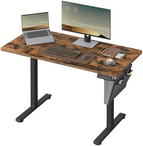 
SONGMICS Table Assis-Debout Électrique avec Fonction Mémoire 4 Hauteurs pour Bureau et Télétravail, 120x60 cm, Marron R