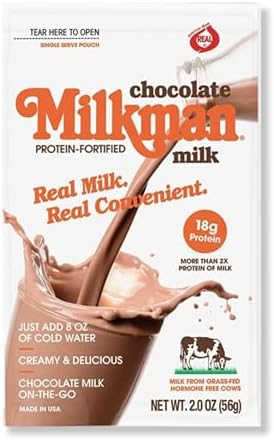 Milkman Chocolate Milk with 18g of Protein โ Instant Dry Chocolate Milk Powder โ Quick Healthy Breakfast Drink Mix โ Nutritious Protein-Fortified Mix Packets โ Just Add Water (100 Packets)