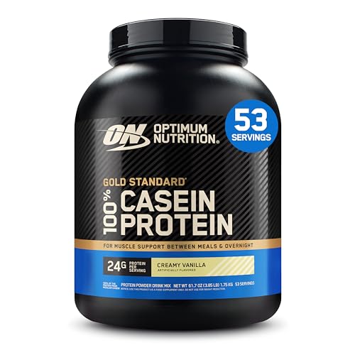 Optimum Nutrition Gold Standard 100% Micellar Casein Protein Powder, Slow Digesting, Helps Keep You Full, Overnight Muscle Recovery, Creamy Vanilla, 4 Pound (Packaging May Vary)
