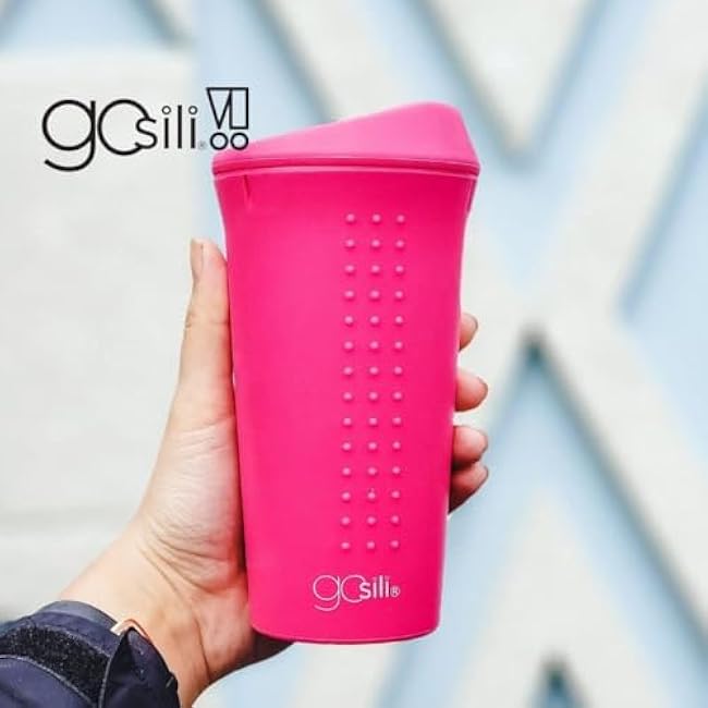 GoSili Reusable Silicone Tumbler with lid - 100% European-Grade Platinum Silicone, Stainless-Steel Ring, Eco-Friendly, Stain-Resistant, Dishwasher and Microwave Safe - 16oz, Teal