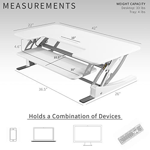 Image of VIVO White 42 inch Standing Desk Converter, DESK-V000VLW | Height Adjustable, Stand Up Desk Riser, Wide Keyboard Tray, Dual Monitor and Laptop Workstation, V Series