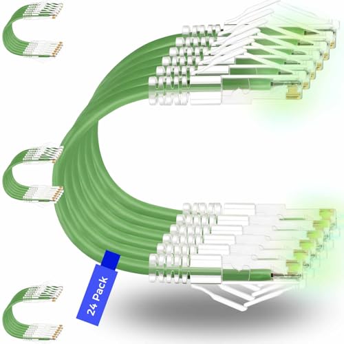 Image of Rapink Patch Cables Cat6 / Cat6a 1ft (24 Pack) Slim, Cat6a Ethernet Patch Cable 10G Support, Snagless Cat 6 Patch Cable for Patch Panel to Switch, Flexiable Cat6 Ethernet Cable Green