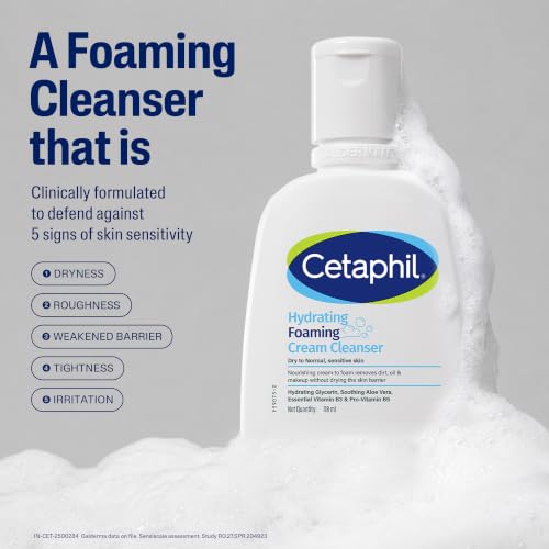 Image of Cetaphil Hydrating foaming Face Wash, Cream to Foam Cleanser 118ml | Niacinamide, Pro-Vitamin B5 & and Aloe for Gentle Cleansing