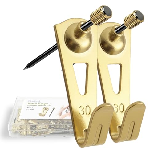 Image of Picture Hangers, Extra Thick, 30 lb, for Decorative Drywall & Plaster Walls - Small Nails for Painting, Frame Hooks to Hang for Hanging, 20 pcs, Gold