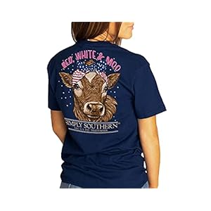 Simply-Southern-Womens-Red-White-Moo-Short-Sleeve-T-Shirt Simply Southern Women's Moo T-Shirt Navy