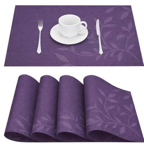 Image of GDNK Washable PVC Heat Resistant Colorful Place Mats for Kitchen Dining Table Mates Washable Heat-Resistant for Dining Table (4 Pack) (Purple)