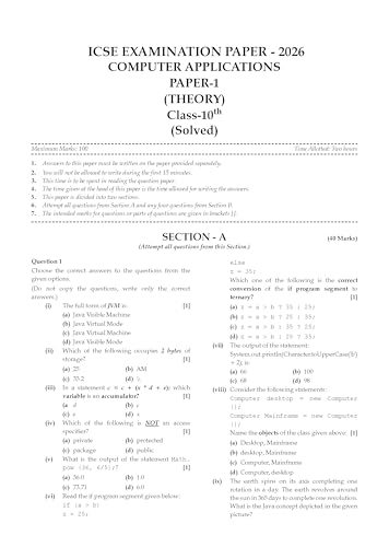 Image of Oswaal Class 10 ICSE Question Bank Computer Applications (2017-2026) | For 2027 Exam Chapter-wise & Topic-wise with Competency Based Questions | Includes 2026 Paper - fully solved | Practice Papers
