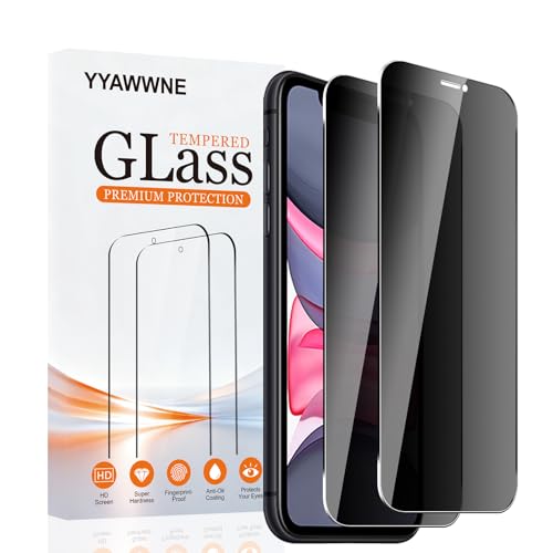YYAWWNE 【2 Piezas】 Protector Pantalla Privacidad para iPhone 11/XR, Vidrio Templado, 9H, Antireflejo, Transparente y Resistente, Sin Burbujas, Antiarañazos, Fácil Instalación, Compatible con Fundas.