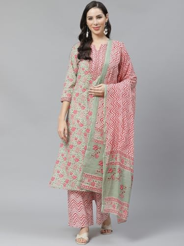 Image of Nermosa Women Printed Kurta and Pant Set with Dupatta | Kurta Set with Dupatta |