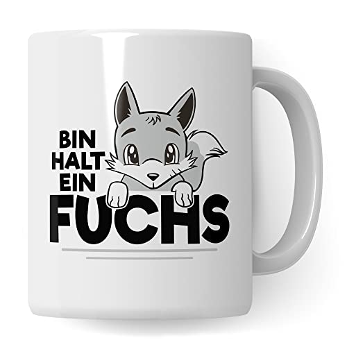 Tasse de renard avec inscription en allemand « Bin halt ein Fuchs Spruch, Geschenk Schlaufuchs Besserwissen Schlaumeier, FuchsMotiv, Geschenk Kollegen Freund...