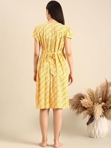 Image of Rupa Jon Aishwarya Women Short Printed Nighty in Premium Cotton Blend Fabric, Midi Length, Night Dress, Three-Fourth Length for Comfortable Everyday Wear