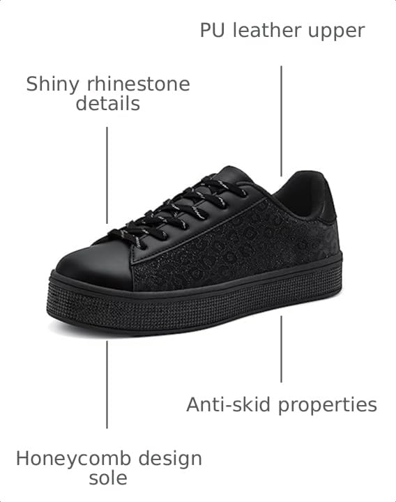 Image of UUBARIS Women's Glitter Tennis Sneakers Neon Dressy Sparkly Sneakers Rhinestone Bling Wedding Bridal Shoes Shiny Sequin Shoes