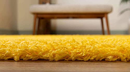 Image of Handmade 2 Inch Pile Height Super Soft Touch Export Quality Plain Shag Rectangular Carpets For Home Size 9 X 12 Feet Color Yellow
