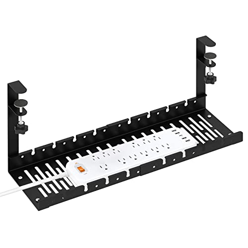 Under Desk Cable Management Tray, No Drill Cable Tray with Clamp, Adjustable Desk Wire Management Tray 13.8