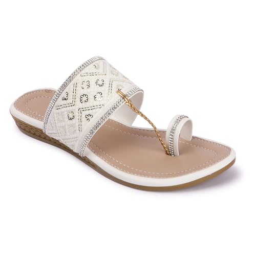 Image of KKF Women Fancy Kolhapuri Flat Chappal Sandals Ladies Slipper for Party & Occasions 3 to 8 Sizes