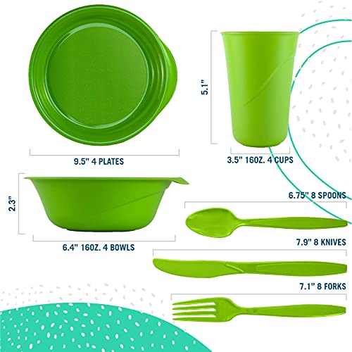 Preserve Reusable Bpa Free Everyday Tableware Set With Cutlery Made From Recycled Plastic: 4 Plates, 4 Bowls, 4 Cups And 24 Pieces Of Cutlery, Midnight Blue #TOP3