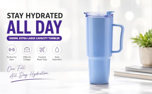 Image of SR Plastic Tonny Tumbler with Handle, Straw & Lid, - Mug with Lid | Reusable Plastic Coffee Sipper Mugs with Lid & Straw | Large Tumbler for Travel Mug Water Cup for Gym, Office & Outdoor Use (Pink)