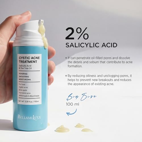 Image of BellamiLuxx Acne Lotion for Face: Acne Cream for Teens & Adults - Salicylic Acid & Tea Tree Oil Pimple Spot Remover - Anti-Acne Moisturizer Reduces Redness, Blemishes