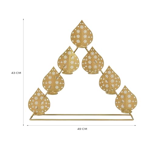 Image of METSY Stylish Metal Cutting Edge Candle Light Holder Leaf in Rectangular Shape | Metal Art | Home Decor Items (Golden Triangular) (Golden Triangular)