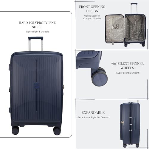 Image of F Gear Myton Navy Large Front Opening Hard Luggage | Lightweight Expandable Check-in Suitcase with 360 Spinner Silent 8-Wheels, Built-in TSA Lock, Anti-Theft Zipper & 3-Level Telescopic Trolley