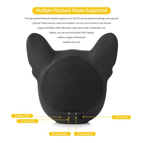 Image of Gugxiom Bulldog Bluetooth Speaker, BT 5.0 Wireless, 32G /10W Output Power, Rechargeable, Compatible with USB /T Flash Card, Cute French Bulldog Design, Black
