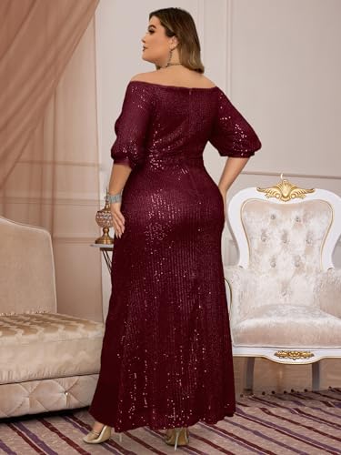 Image of Madam Uniq Women Plus Size Short Sleeve Sequin 1920s Dress Off Shoulder Maxi Formal Cocktail Wedding Party Evening Gown