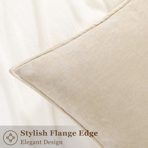 decorUhome Couch Throw Pillow Covers 18x18 Set of 2, Decorative Soft Euro Neutral Chenille Pillow Covers with Elegant Design for Sofa Bed Living Room Home Decor, Beige