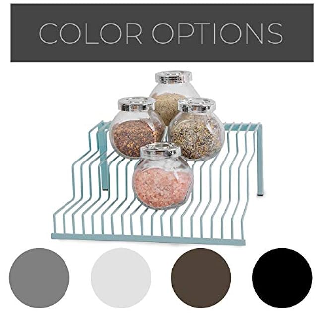 Smart Design Heavy Duty 3-Tier Spice Rack Shelf Organizer - Steel Metal Wire - Cupboard, Jars, Can, Cabinet and Pantry Storage Organization - Kitchen 10.25 x 4.25 Inch - Light Blue