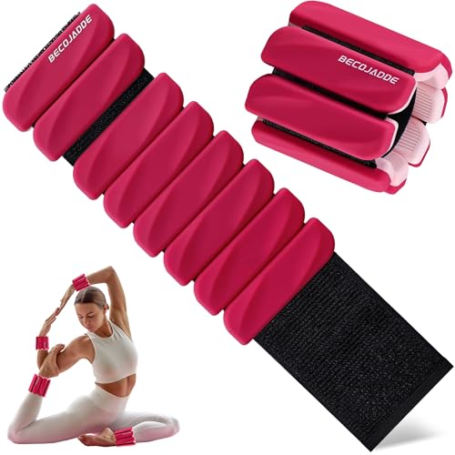 BECOJADDE Ankle Weights for Women Men Adjustable 2LB Wrist Weights Bracelet Set of 2 for Home Gym Weighted Bangles Wristbands Leg Arm Weight for Walking Pilates Yoga Swimming Running, Blush Acai