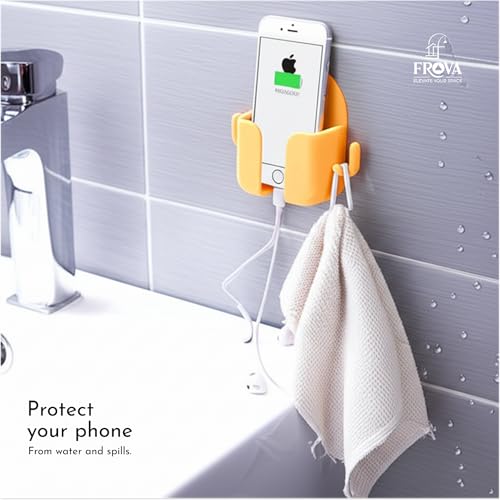 Image of FROVA Mobile Holder for Home - Self-Adhesive Mobile Stand for Wall with Dual Hooks, Multipurpose Remote Holder Wall Mount for Phone, AC Remote & Earphones - Durable ABS Build, Pack of 4 (Random Color)