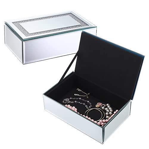 Elldoo Glass Mirrored Jewelry Box With Pearls Surface Decor Trinket Box Organizer Luxury Decorative Box Keepsake Box Glass Box For Earrings Rings Jewelry Trinkets #TOP2