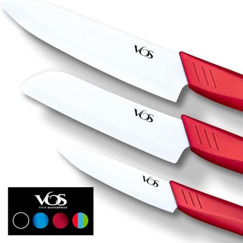 Vos Ceramic Knife Set in Elegant Gift Box, Red Handle